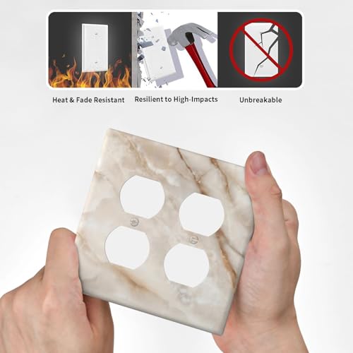 Beige Marble Pattern Light Switch Cover Modern Wall Plate Decorative 2 Gang Double Duplex Outlet Switch Plates Electrical Outlet Faceplate for Bathroom Kitchen Bedroom 4.6" x 4.5" - size: 2 Gang Double Duplex Outlet