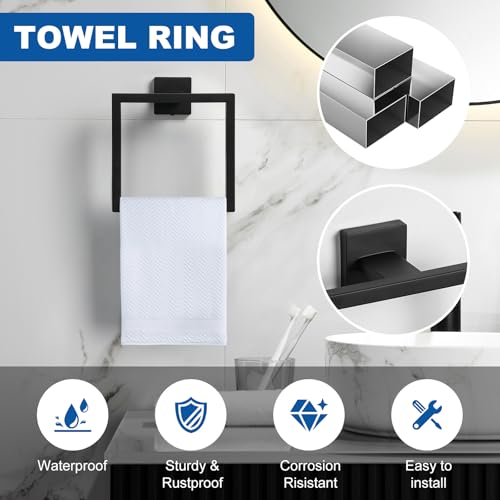 Cilee 10-Pieces Matte Black Bathroom Hardware Set, 24 inch Towel Bar Set - color: 10 - Matte Black, size: 10 Pieces