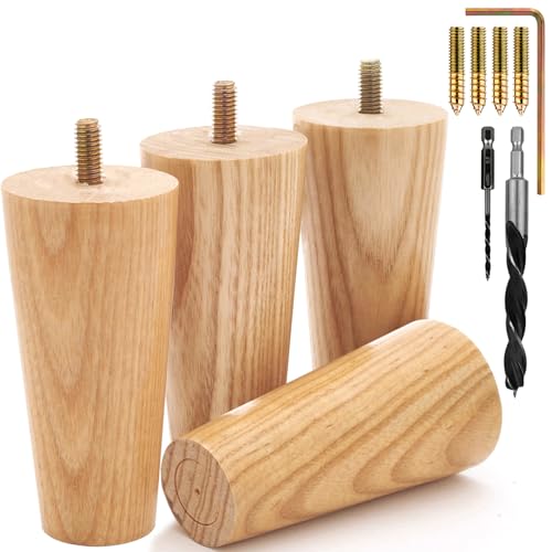 Airy Abode Premium Ash Wood Furniture Legs (Full Install Kit) - Pick Your Size and Color - color: Ash, size: 4 Inches