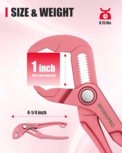 WORKPRO Mini Water Pump Pliers, 4-Inch Groove Joint Pliers for Tight Spaces - color: Pink