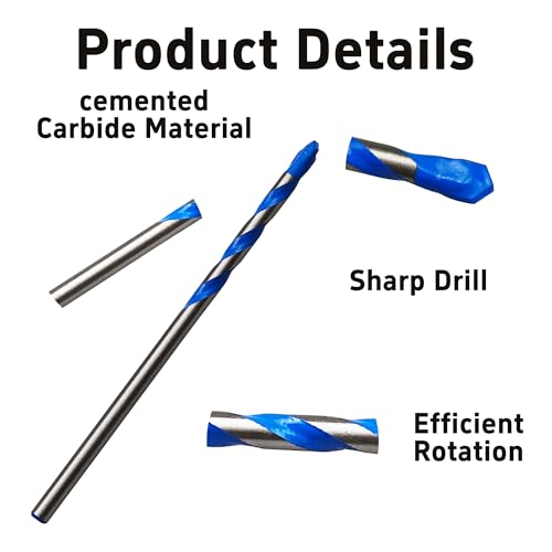 10PCS 5/32" Solid Carbide Drill Bit Set, Masonry Drill Bits, Concrete Drill Bits, Carbide Drill Bits for Glass, Tile, Brick, Cement, Plastic, Wood - size: 5/32"-10PCS