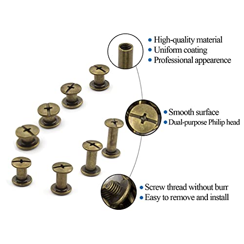 Alloypro 120 Sets Bronze Metal Chicago Binding Screws Assorted Kit Nail Rivet Chicago Button DIY Leather Decoration Bookbinding Round Flat Head Stud Screw(4/5/6/7/8/10/12/15-15pcs) - size: Bronze-4,5,6,7,8,10,12,15