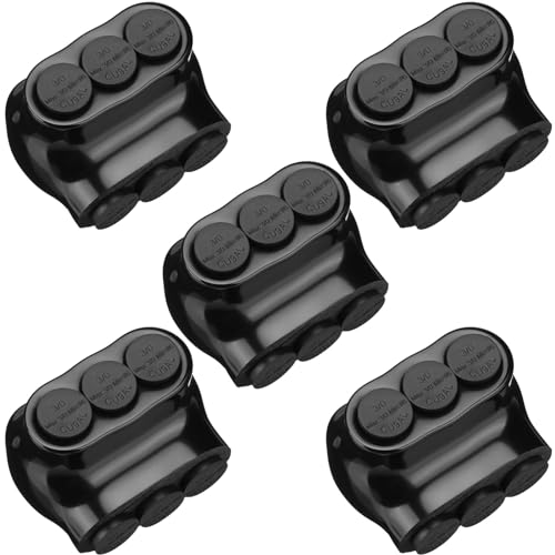 Kanayu 5 Pcs Black Insulated Multi Cable Connector, 3 Ports Electric Wire Connectors and Soldering Lugs, Single Side Entry Cable Splicers, with Oxide Inhibitor (3/0-6 Awg Range,2.57" X 1.73") - size: 3/0-6 AWG Range, 2.57" x 1.73"