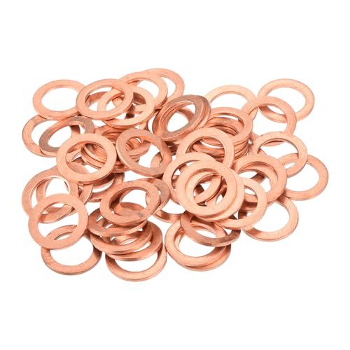 MECCANIXITY 52 Pcs Flat Copper Washers, 13x19x1.5mm Copper Upgraded Flat Metric Sealing Crush Ring Washers for Hydraulic Fittings Screw Bolt Nut Electronic Repair - size: 13x19x1.5mm