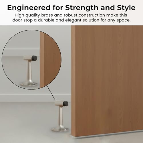 Heavy Duty 6″ Door Stopper, Solid Brass Commercial Grade, Floor Mount - Satin Nickel Finish (US15) - color: Satin Nickel
