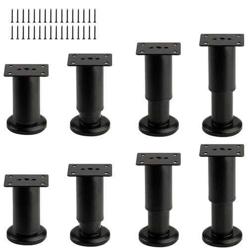 8 PCS Adjustable Metal Furniture Legs 3.15-4.72 Inch, Heavy Duty Replacement Support Legs with Screws for Sofa, Bed,Dining Table, Cabinet Reinforcement