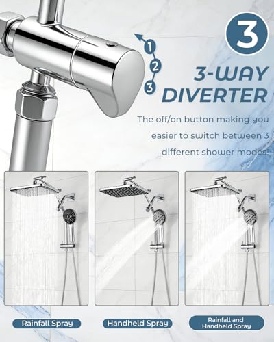 Shower Head with Handheld,High Pressure Chrome Slide Bar ShowerHead - color: C-Chrome, style: Rectangular 12"