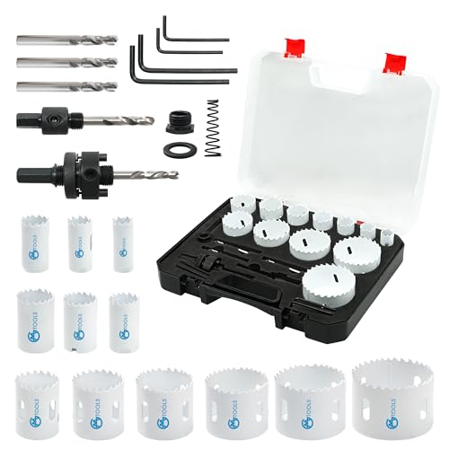 GMTOOLS Hole Saw Kit Bi Metal, with 3/4" to 2-1/2" 22 PCS Saw Blades in Case, Hole Saw Set for Metal, Wood and Plastic, with Clean and Smooth Cutting Edge, Fast Chip Removal - style: BI Hole Saw 22pcs