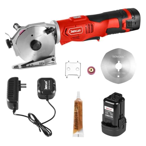 Cordless Electric Rotary Shear Cutter, Multi-layer Electric Fabric Scissors with 1.3"Cutting Thickness, for Cloth Fabric Leather and Carpet, Comes with 1 Battery, 2pcs blade, 14.4V