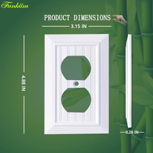 Pure White Classic Beadboard Wall Plates,Light Switch Covers,Electrical Outlet Covers, Switch Plates of Various Combination, Nature Bamboo Fiber Wall plate (1 Gang Duplex 4 Pack) - style: 1 Gang Duplex 4 Pack