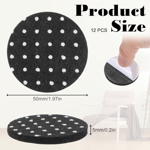 12Pcs Furniture Felt Pads for Hardwood Floors, 2 inch x 2 inch Self Adhesive Round Furniture Leg Pads Anti Scratch Floor Protectors for Hardwood Floors (Black)