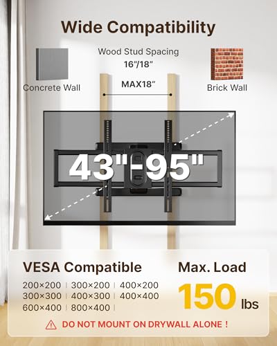 monTEK Full Motion Dual Arm TV Wall Mount for 43-90 Inch TVs - size: 43"-90" Full Motion