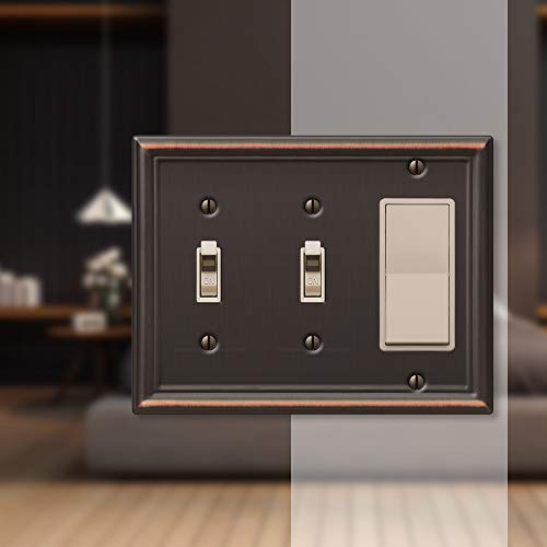 Amerelle 149TTRDB Chelsea Wallplate, 2 Toggle / 1 Rocker, Steel, Aged Bronze, 1-Pack - color: Aged Bronze, size: 2 Toggle / 1 Rocker