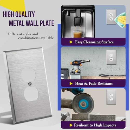 ENERLITES Duplex Receptacle Jumbo Metal Wall Plate, Oversize 1-Gang, Silver - color: Stainless Steel, size: Over-Size