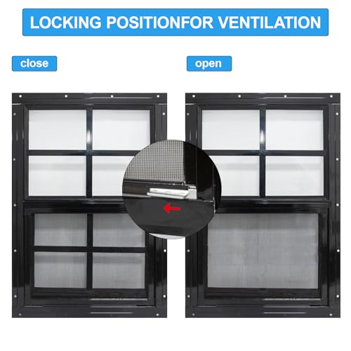 NeatiEase 2 Pack Shed Windows with Black Frame, 24 x 36 Flush Mount Small Window with Tempered Glass and Fiberglass Screen for Shed, Chicken Coop, Playhouse, Household, Garage - color: Black, size: 24"x36"