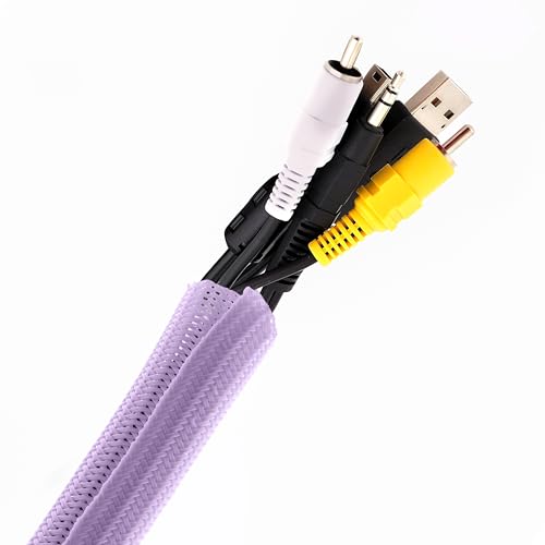 Pixio 10FT Tubing Cable Sleeve – Purple 1/2 inch Flexible Cable Management Sleeve for PC, Gaming, TV & Office, Wire Organizer for Desk Cable Cleanup - color: Purple