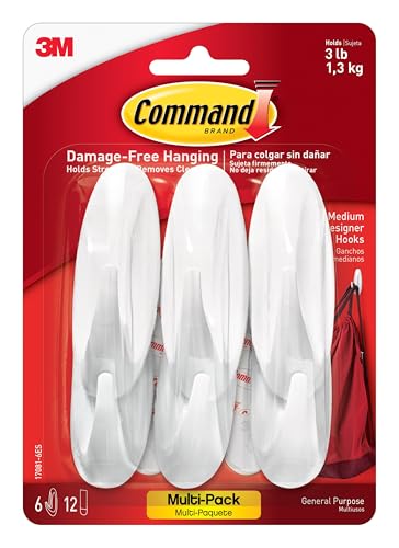 Command Medium Designer Hooks Multi-Pack, 6 Hooks, 12 Strips - size: Medium, style: 6 Hooks