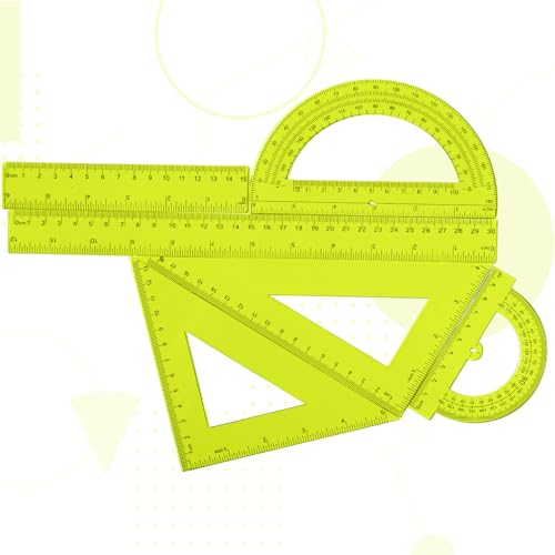 Tenare 6 Pcs Math Geometry Ruler Straight Protractor Triangle, Yellow - color: Yellow