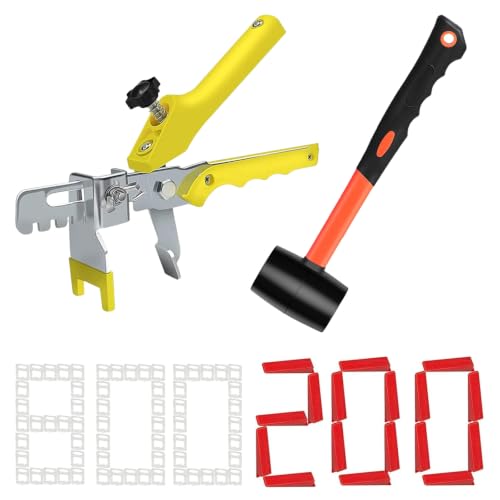 Tile Leveling System with Tile Plier And Rubber Mallet,800 Piece Tile Spacers Clips And 200 Piece Reusable Wedges,Tile Tools Set for Stone Installation(1/8 Inch Tile Spacers)