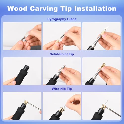2-in-1 Wood Burning Kit, 88-in-1 Pyrography Wood Burner with 51 Solid Tips, 20 Wire Nibs, Letter & Number Stencils, Unfinished Wood Pieces, Pen Holder, Ideal for Pyrography, DIY Crafts & Gifts