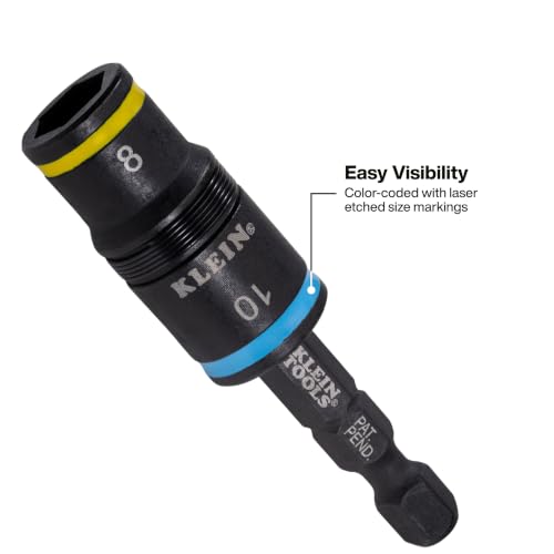 Klein Tools 80213 2-Piece Impact Socket Set, SAE and Metric Flip Socket Set, 4 Hex Nut Driver Sizes and 1/4-Inch Bit Holder, 2-Inch Shafts - color: 6-in-2 Sae & Metric Set