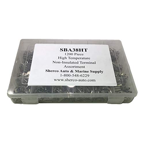 1200 Piece - 900°F High Temperature Crimp Wire Connectors Electrical Assortment Kit - Non-Insulated Nickel Plated Steel Ring/Spade/Butt Terminal Connectors (Male & Female)- Made in USA