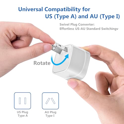 FOVAL Power Step Down 220V to 110V Travel Voltage Converter International Power Adapter for Hair Straightener/Curling Iron with 4-Port USB Charging US/UK/AU/EU Universal Plug Adapter (White)