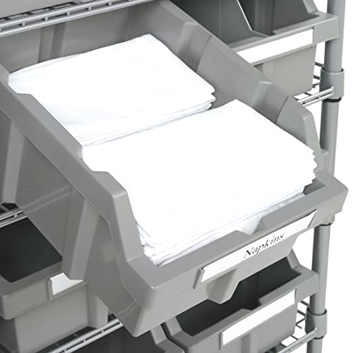 7-Tier NSF 12-Bin Steel Wire Shelving Rack, 25"W x 14"D x 56"H, Gray | 12 slide-out bins with tilt-lock design keep supplies organized and accessible - color: Gray, size: Includes 12 Bins