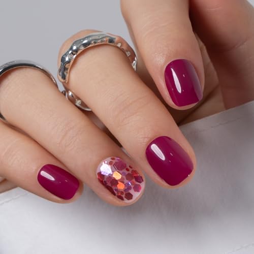 CurvLife Extra Short Square Press On Nails, Wine Gem Purple Pink, Soft Gel - color: C5 - Wine Gem