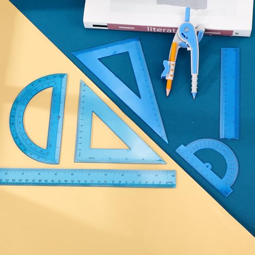 Zonon 7 Pcs Geometry Math Set with Compass Protractor Rulers, Blue - color: Blue