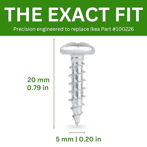 Spare Hardware Parts Replacement for IKEA Furniture Screw Chipboard Flat TRX Screw - Part #100226 | Chipboard Screw M5.0-2.2×20 Full Thread with PZD2 Recess | Pack of 20 - size: 100226