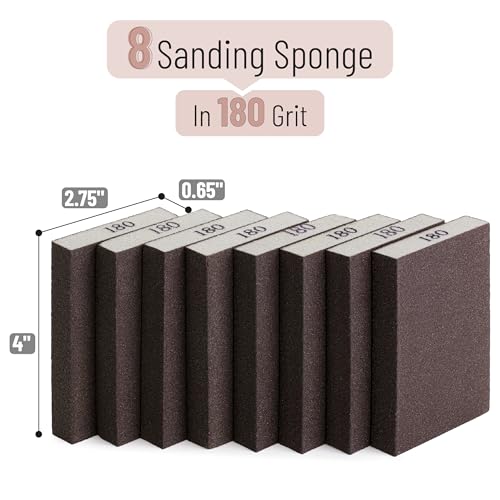Bates- Sanding Sponge, 8 pcs, 180 Grit, Sandpaper Block, Sanding Blocks for Wood, Drywall Sanding Block, Drywall Sanding Sponge for Wood, 180 Grit Sanding Blocks Drywall, Sandpaper for Drywall Sponge - size: 8 Pack, 180 Grit