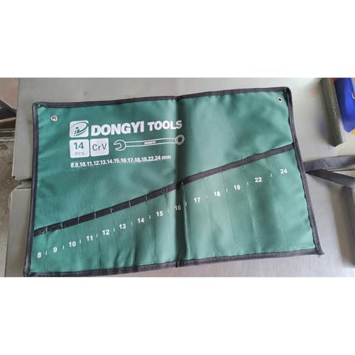 2 Pack Wrench Roll Up Pouch Wrench Set Roll Organizer 14 Pocket Slot Canvas Tool Bag Rolling Pouches for Ratcheting Wrench Set Combination Wrench Sets 8mm to 24mm Metric Wrenches Set