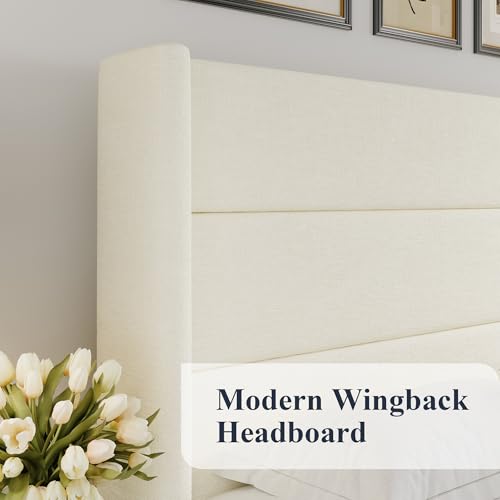 Allewie Full Size Chenille Lift Up Hydraulic Storage Bed Frame Cream White - color: Cream White, size: Full, style: Modern