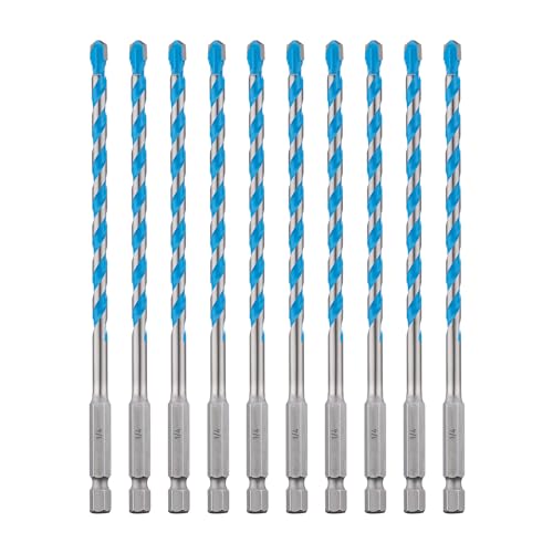 toolant 1/4" Concrete Drill Bit Set & Masonry Drill Bit Set, Shockproof Hex Shank Hammer Drill Bit Set for Glass/Brick/Plastic/Cement/Tile, Industrial Strength Carbide Drill Bit Tip 1/4" Box of 10 - size: 1/4" (10pcs)