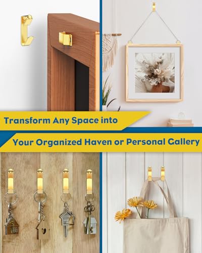 Uniclife 270 Pcs Heavy Duty Picture Hanging Kit, 10 lb, 30 lb, 50 lb, 100 lb Picture Hanging Hooks with Nails, D Ring Picture Hangers Sawtooth Picture Hangers & Picture Hanging Wires with Screws - size: 270 Pcs, style: Gold