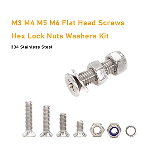 1020pcs M3 M4 M5 M6 Flat Phillips Countersunk Head Machine Screws Bolts Nuts Washers Assortment Kit, 304 Stainless Steel, Silver Tone - size: M3 M4 M5 M6 1020pcs (Countersunk Head-304)
