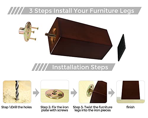 6 Inch Couch Legs for Furniture Set of 4, Square Wooden Furniture Legs - size: 6 Inch