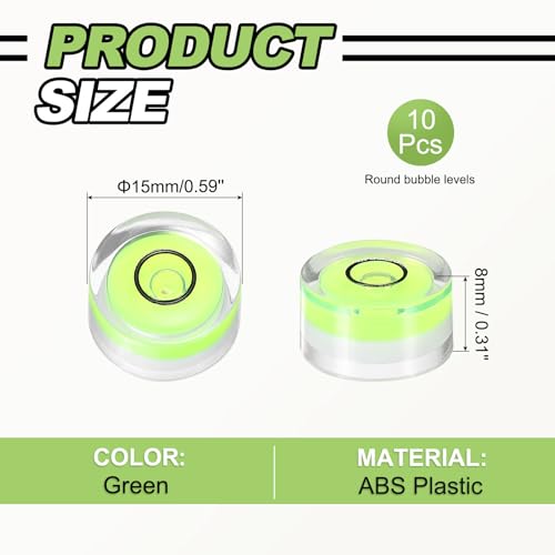 10pcs Round Bubble Level 15x8mm - Mini Circular Bullseye Spirit Levels Measuring Layout Tools for Leveling Camera/Tripod/Telescope/Workshop/Turntable/Pictures Frame, Green - color: Green, size: 15x8mm