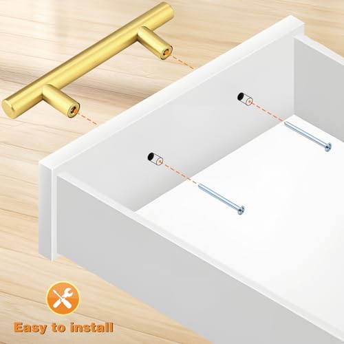 Probrico 5 Pack 3 Inch Center-to-Center Kitchen Cabinet Pulls T Bar Gold Cabinet Handles Modern Drawer Hardware Dresser Pulls, 5 Inch Total Length - color: Gold, size: hole center 3"