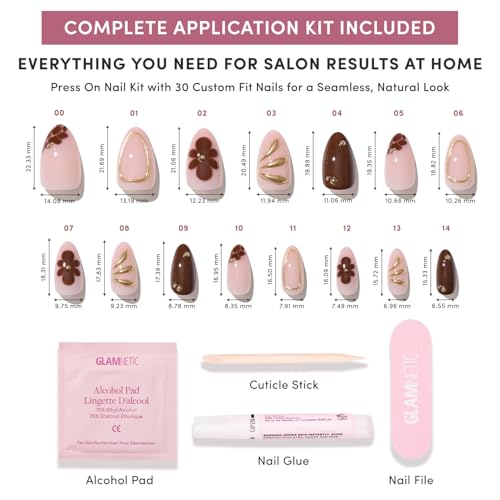 Glamnetic Press On Nails - Short Almond, Glossy Fake Nails 30 Pc Full Kit - color: 3Y - Sunbaked