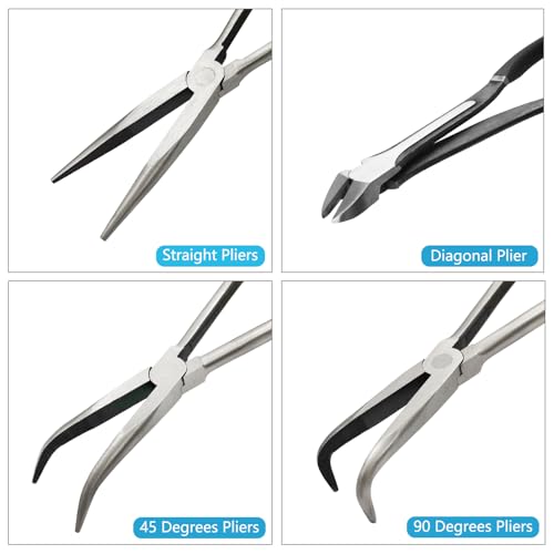 4 Piece 11" Extra Long Needle Nose Pliers Set with Insulated Comfort Grip - size: 4 Pieces - 11" - Straight/45°/90°/Diagonal