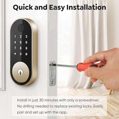 Fingerprint Smart Deadbolt with Keypad – Keyless Entry Lock for Home, Apartment, Office, Airbnb, Rental, Kids & Seniors, App & Code Access, Auto-Lock, Easy DIY Install, Compatible with Alexa & Google - color: Bright Brass