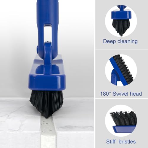 CELOX Heavy Duty Long Handle Scrub Brush, Tile Scrub Brush with Long Handle Stiff Bristles for Cleaning (Blue) - color: Blue