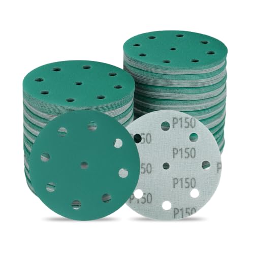 5 Inch 9 Hole Wet Dry P150 Grit Sanding Discs - 50 Pack Box - size: 150 Grit