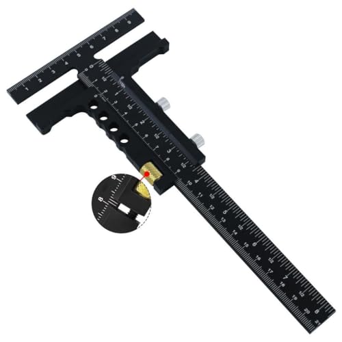 T Shaped Wood Workings Scriber for Carpenter Layout and Measuring, Precision Woodworking Ruler Scribing Tool, Black Accessories Slide Ruler Marking Measuring Gauge, with Fine Tuning