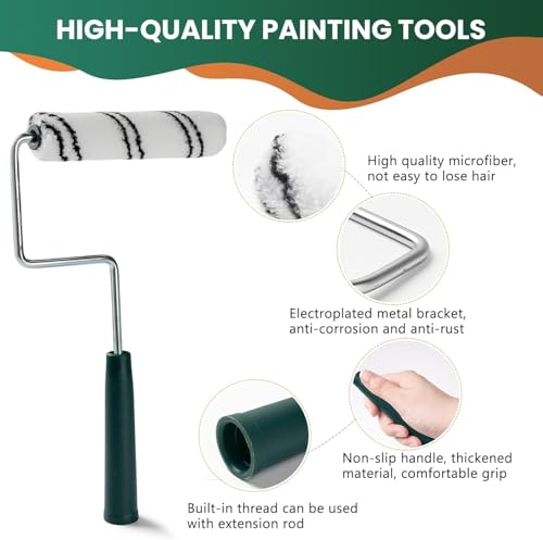 9 Pcs 6 Inch Microfiber Paint Roller Kit - size: 6 Inch Paint Roller Kit, 9pcs