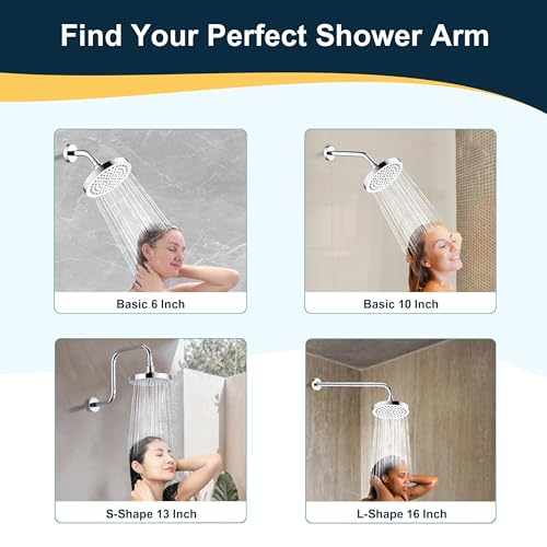 BRIGHT SHOWERS Shower Arm with Flange 10 Inches Solid Brass Shower Head Extension Arm, Wall Mounted Shower Pipe Arm for Rainfall Shower Head and Handheld Showerhead, Chrome - color: Chrome, style: Basic 10 Inch