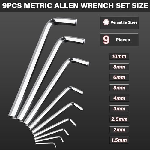 HAUTMEC Metric Allen Wrenches Sets, 9PCS L Shape Hex Key Set, CR-V Steel Allen Key Set, 1.5-10mm, Precise and Chamfered Tips, HT0221-SS - style: 9PCS(Metric Hex Keys)