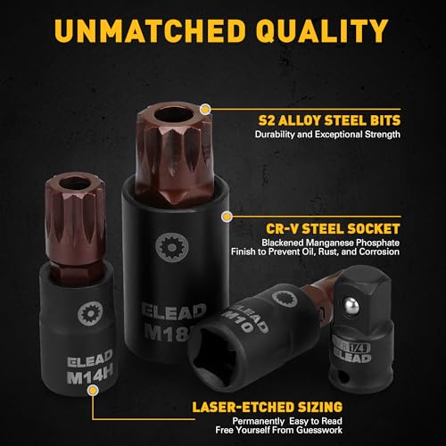 13-Piece XZN Triple Square Spline Bit Impact Socket Set - Premium S2 Steel European Style M4 - M18 with Socket Adapters, 1/4”, 3/8” and 1/2” Drive | Professional Mechanic Garage Tools - style: XZN Triple Square Spline